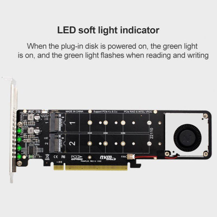Lisslune | PCI-E X16 to M.2 M-key NVME X4 SSD RAID Array Expansion Adapter Support 2242/2260/2280/22110(PH44Plus)