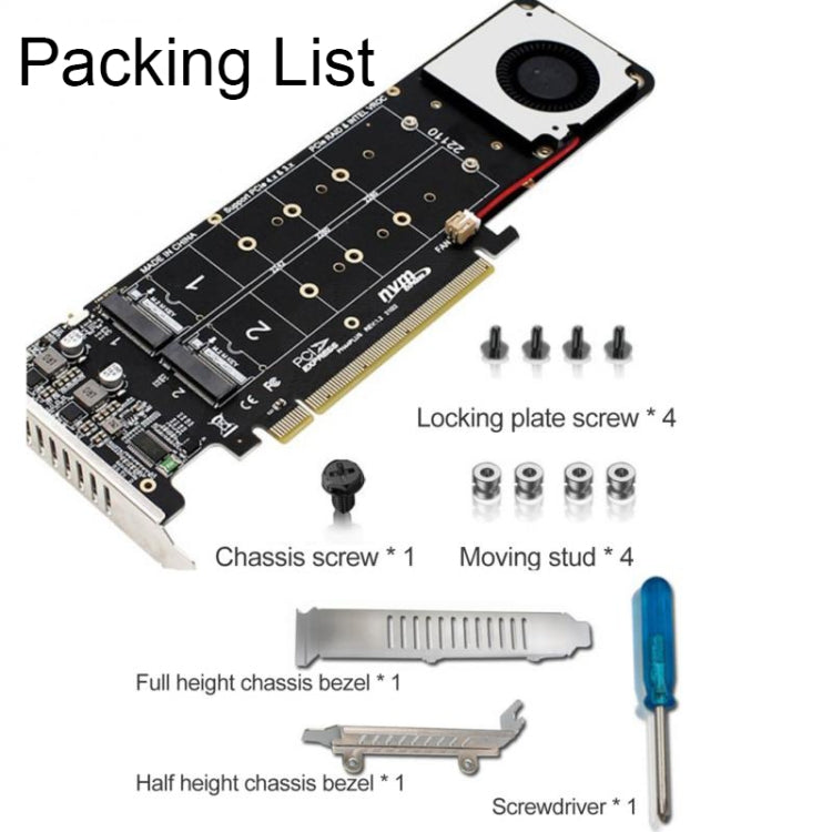 Lisslune | PCI-E X16 to M.2 M-key NVME X4 SSD RAID Array Expansion Adapter Support 2242/2260/2280/22110(PH44Plus)