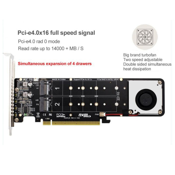 Lisslune | PCI-E X16 to M.2 M-key NVME X4 SSD RAID Array Expansion Adapter Support 2242/2260/2280/22110(PH44Plus)