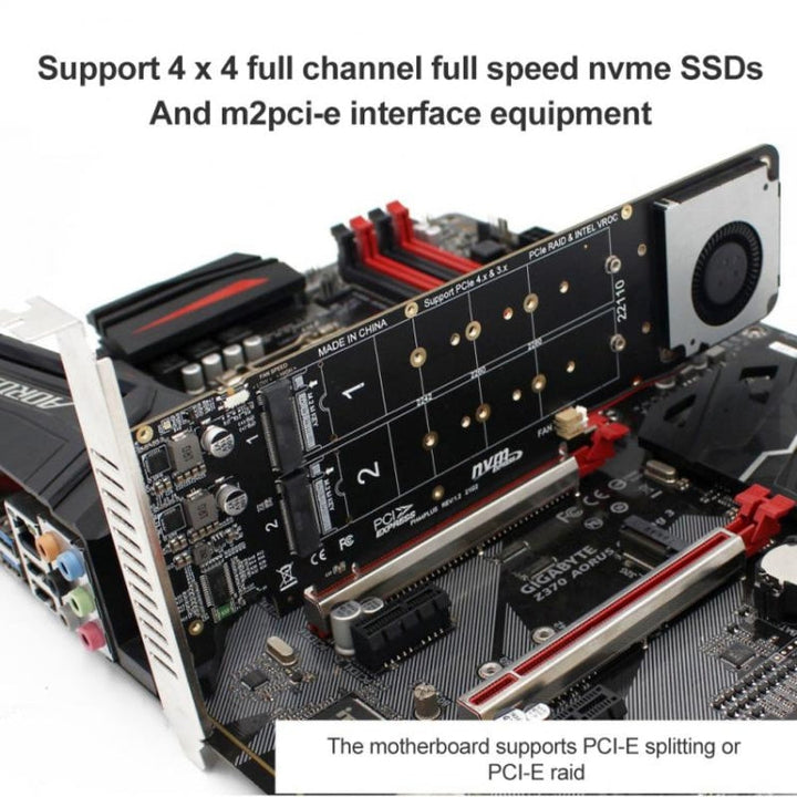 Lisslune | PCI-E X16 to M.2 M-key NVME X4 SSD RAID Array Expansion Adapter Support 2242/2260/2280/22110(PH44Plus)