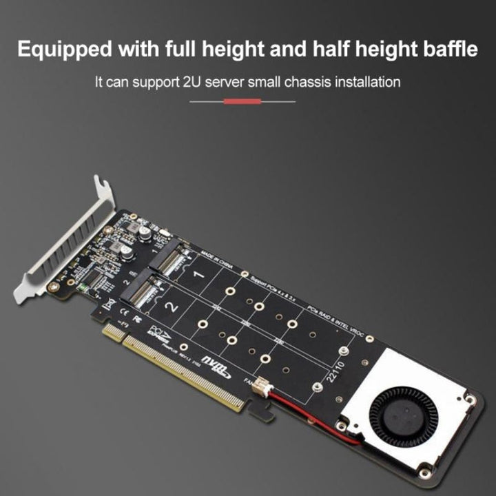 Lisslune | PCI-E X16 to M.2 M-key NVME X4 SSD RAID Array Expansion Adapter Support 2242/2260/2280/22110(PH44Plus)