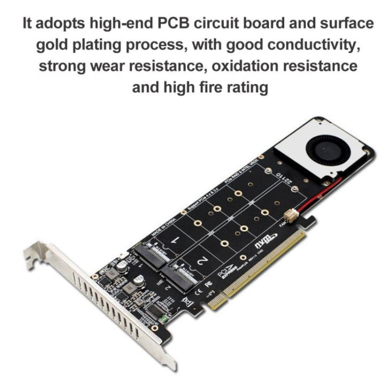 Lisslune | PCI-E X16 to M.2 M-key NVME X4 SSD RAID Array Expansion Adapter Support 2242/2260/2280/22110(PH44Plus)