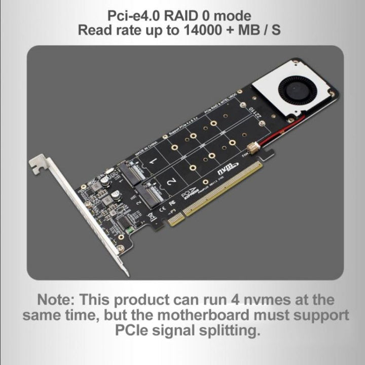 Lisslune | PCI-E X16 to M.2 M-key NVME X4 SSD RAID Array Expansion Adapter Support 2242/2260/2280/22110(PH44Plus)
