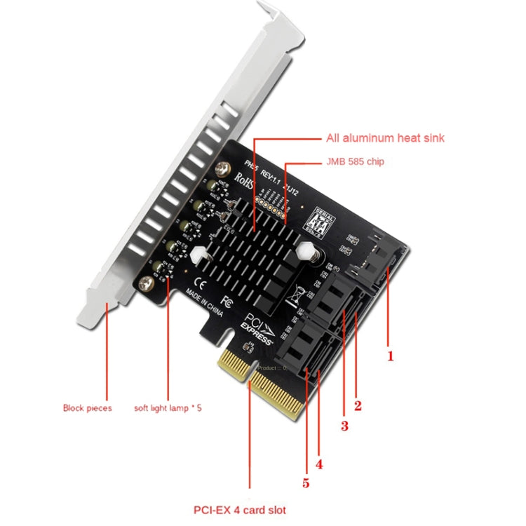 Lisslune | PCI-E to 5 SATA 3.0 Expansion Card (Semi High Baffle)