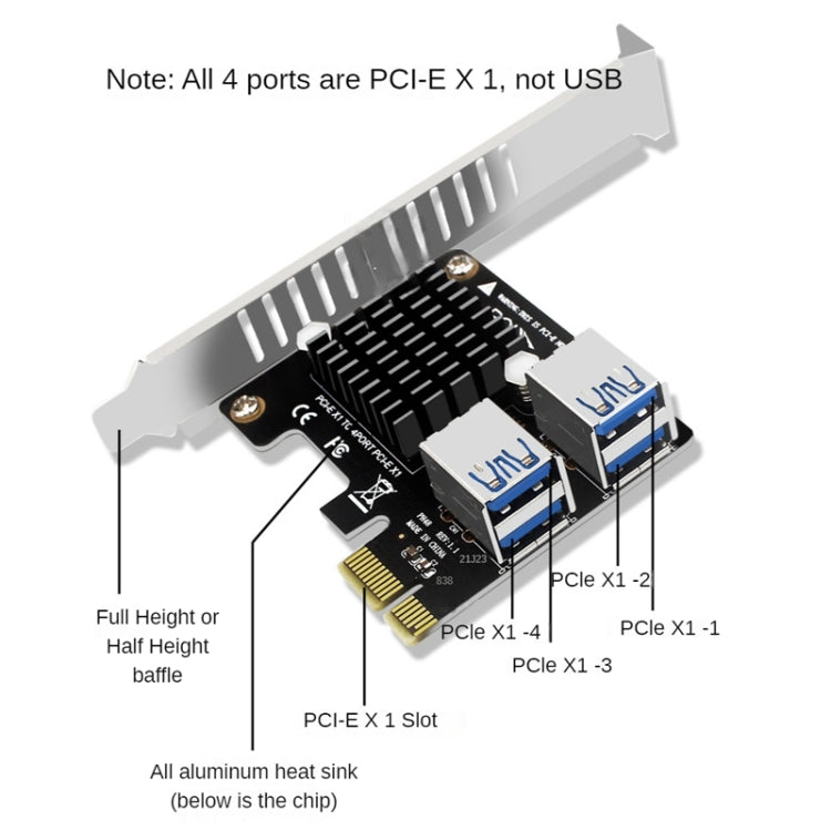 Lisslune | PCIE to PCI-E4 Port USB3.0 Expansion Card Graphics Card Expansion (Half Height Bracket)
