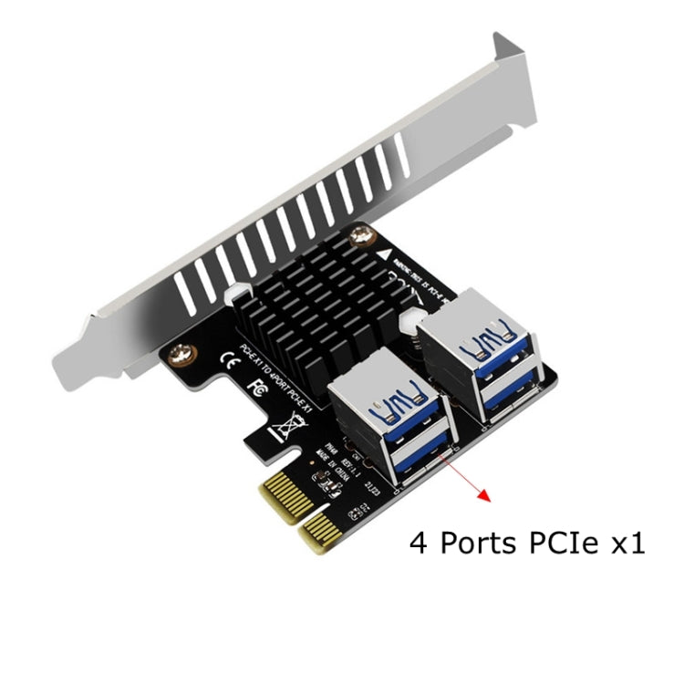 Lisslune | PCIE to PCI-E4 Port USB3.0 Expansion Card Graphics Card Extension (Full Height Baffle)