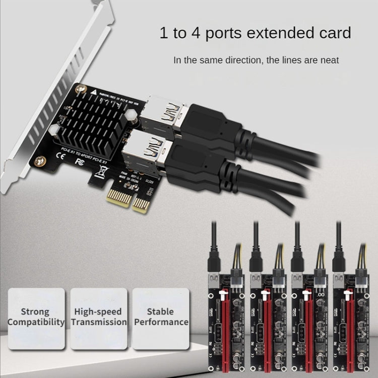 Lisslune | PCIE to PCI-E4 Port USB3.0 Expansion Card Graphics Card Expansion (Half Height Bracket)