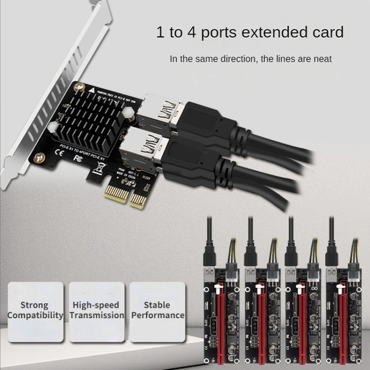 Lisslune | PCIE to PCI-E4 Port USB3.0 Expansion Card Graphics Card Extension (Full Height Baffle)