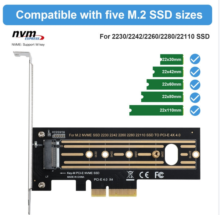 Lisslune | 2pcs M.2 Riser Card NVMe SSD to PCI-E X4 4.0 GEN4 (Black)