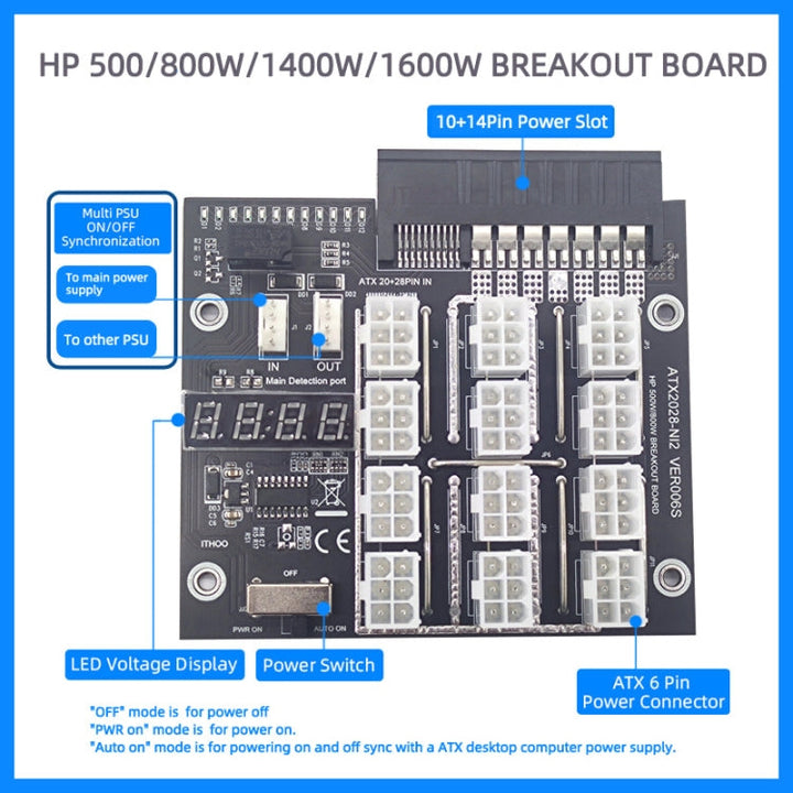 Lisslune | 2200W to 6P graphics card power supply for HP server power supply (Black)
