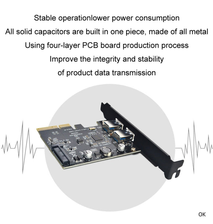 Lisslune | USB3.2 expansion card GEN2 Type-A connection ASMedia ASM3142 transfer 10Gbps (Black)