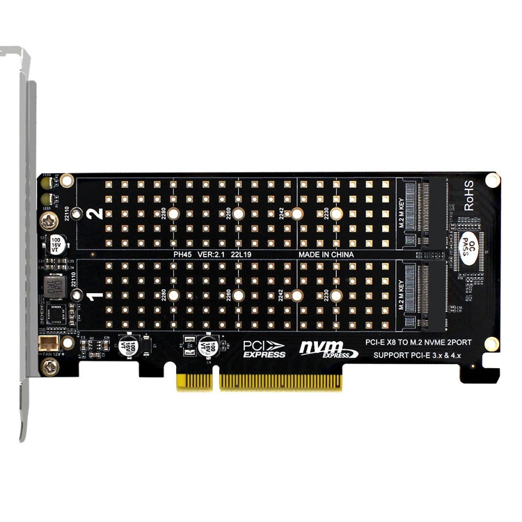 Lisslune | PCI-E X8 Double Disk Transfer Card NVME M.2 MKEY SSD RAID Array Expansion Adapter(PH45)