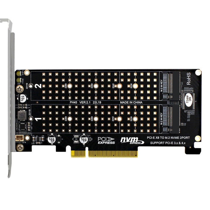 Lisslune | PCI-E X8 Double Disk Transfer Card NVME M.2 MKEY SSD RAID Array Expansion Adapter(PH45)