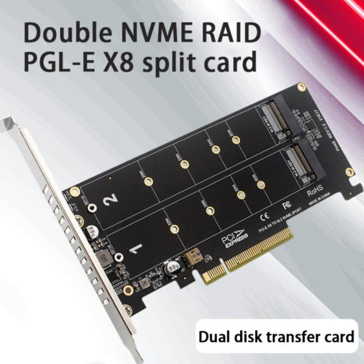 Lisslune | PCI-E X8 Double Disk Transfer Card NVME M.2 MKEY SSD RAID Array Expansion Adapter(PH45)