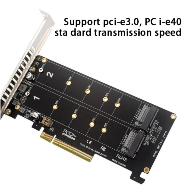 Lisslune | PCI-E X8 Double Disk Transfer Card NVME M.2 MKEY SSD RAID Array Expansion Adapter(PH45)