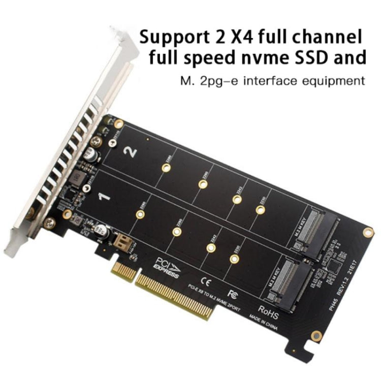 Lisslune | PCI-E X8 Double Disk Transfer Card NVME M.2 MKEY SSD RAID Array Expansion Adapter(PH45)