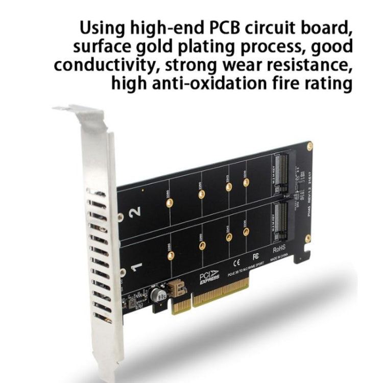 Lisslune | PCI-E X8 Double Disk Transfer Card NVME M.2 MKEY SSD RAID Array Expansion Adapter(PH45)