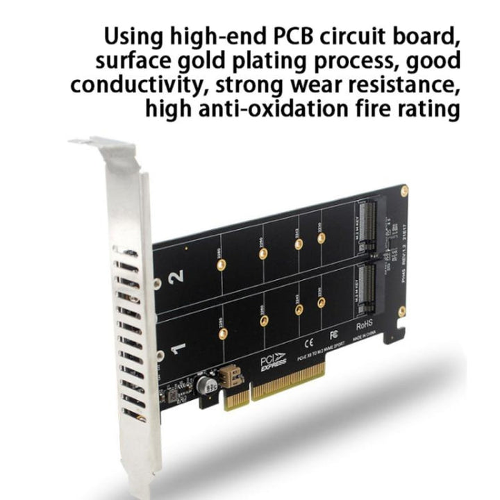 Lisslune | PCI-E X8 Double Disk Transfer Card NVME M.2 MKEY SSD RAID Array Expansion Adapter(PH45)