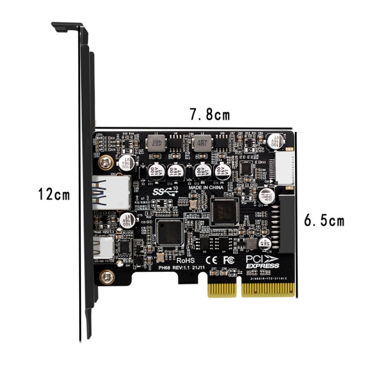 Lisslune | PCIE 3.0 to USB 3.2 expansion card Type-C port front Type-E expansion riser card (PH68)