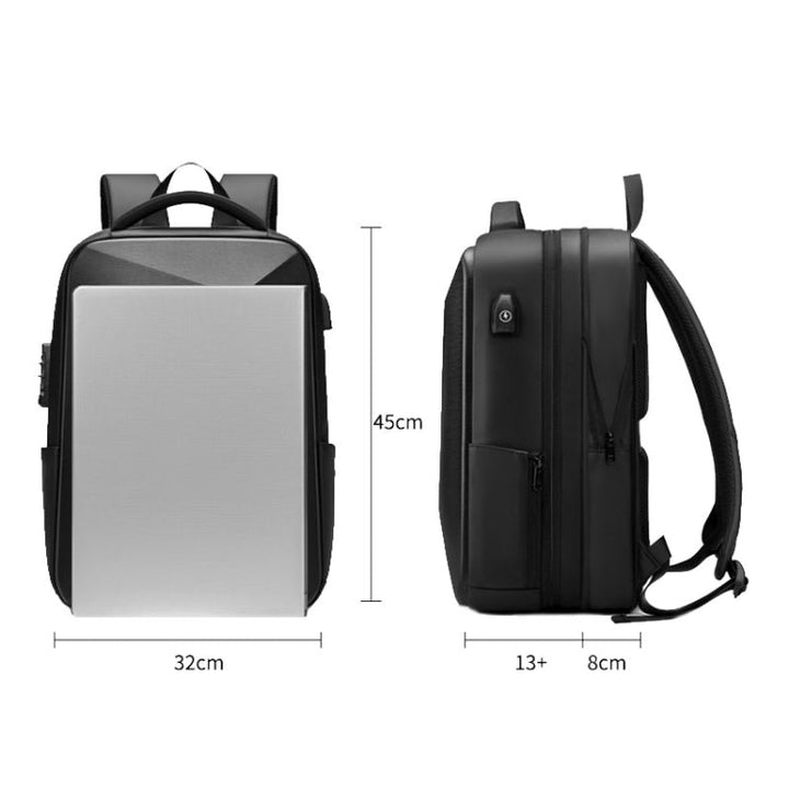 Lisslune | EVA Hard Shell Expandable Laptop Backpack with USB Port Multifunctional Business Travel Backpack (Black)