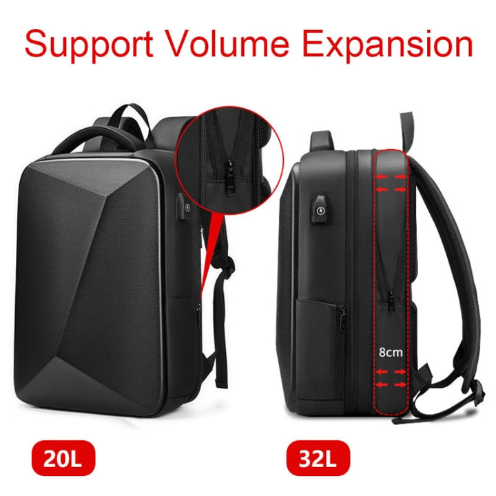 Lisslune | EVA Hard Shell Expandable Laptop Backpack with USB Port Multifunctional Business Travel Backpack (Black)