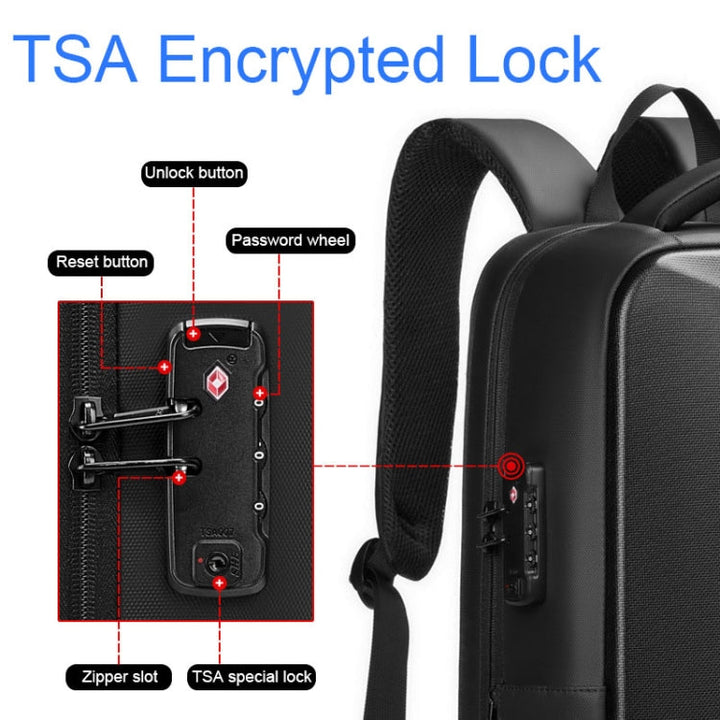 Lisslune | EVA Hard Shell Expandable Laptop Backpack with USB Port Multifunctional Business Travel Backpack (Black)
