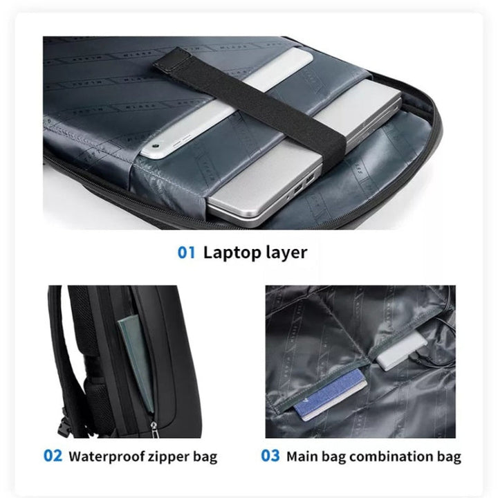 Lisslune | Business Large Capacity Travel Bag Multifunctional Waterproof Laptop Backpack with USB Port (Blue)