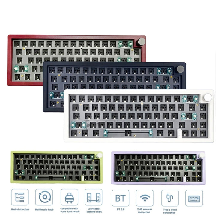 Lisslune | 67 Keys Three-Mode Customizable DIY With Button Mechanical Keyboard Kit Supports Hot Plug RGB Backlight, Color: Purple