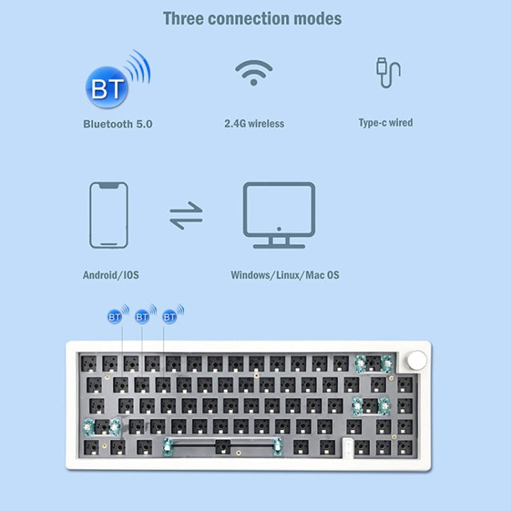 Lisslune | 67 Keys Three-Mode Customizable DIY With Button Mechanical Keyboard Kit Supports Hot Plug RGB Backlight, Color: Purple