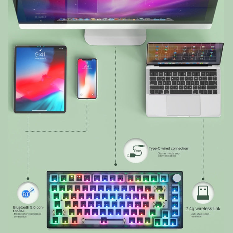 Lisslune | 82 Keys Bluetooth Wireless 3-Mode RGB Hot-plug Custom Mechanical Keyboard Kit (Black Transparent)