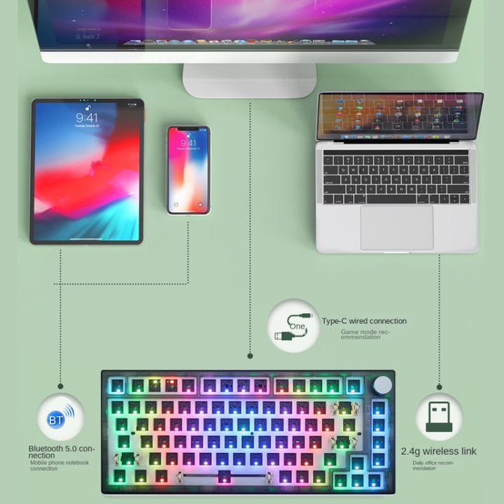 Lisslune | 82 Keys Bluetooth Wireless 3-Mode RGB Hot-plug Custom Mechanical Keyboard Kit (Black Transparent)