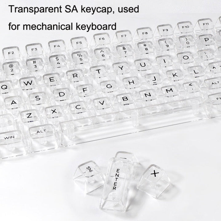 Lisslune | 132 Keys DIY Customized Mechanical Keyboard Universal Transparent Crystal Keycaps Black Transparent White Letters