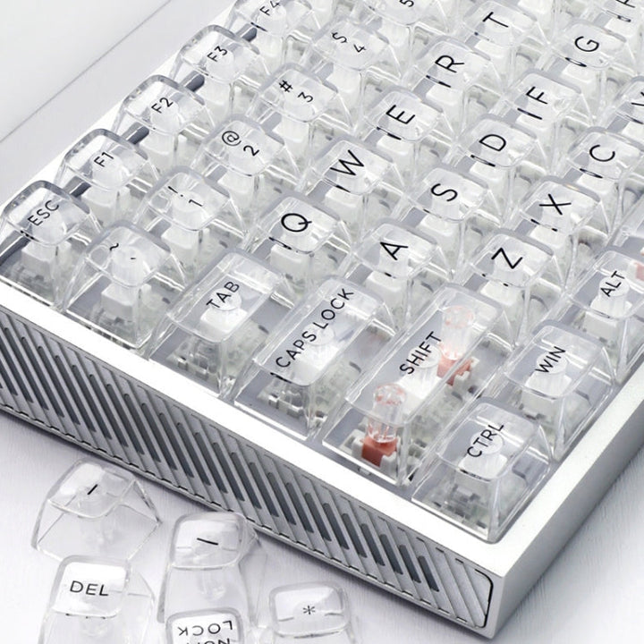 Lisslune | 132 Keys DIY Customized Mechanical Keyboard Universal Transparent Crystal Keycaps Black Transparent White Letters