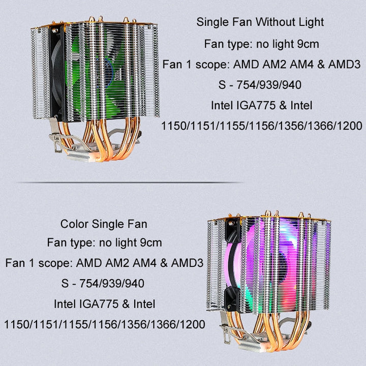 Lisslune | EVESKY 600 Desktop Computer 4 Copper Pipe Silent CPU Cooler Fan, Color: Single Fan Color