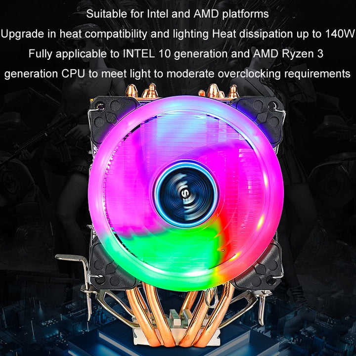 Lisslune | EVESKY 600 Desktop Computer 4 Copper Pipe Silent CPU Cooler Fan, Color: No Light Three Fans