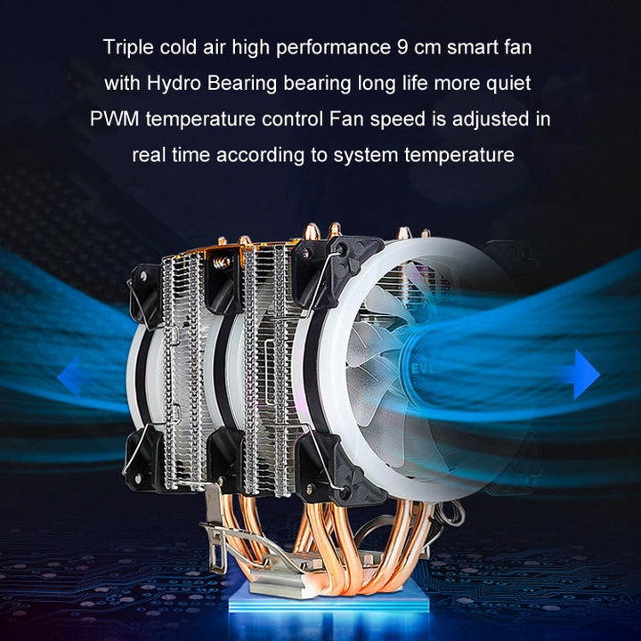 Lisslune | EVESKY 600 Desktop Computer 4 Copper Pipe Silent CPU Cooler Fan, Color: No Light Three Fans