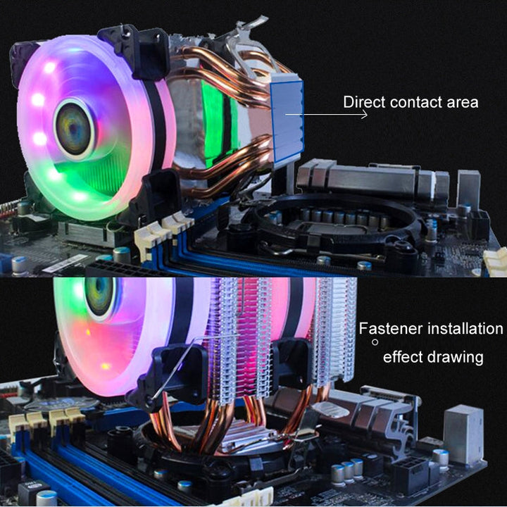Lisslune | EVESKY 600 Desktop Computer 4 Copper Pipe Silent CPU Cooler Fan, Color: No Light Three Fans