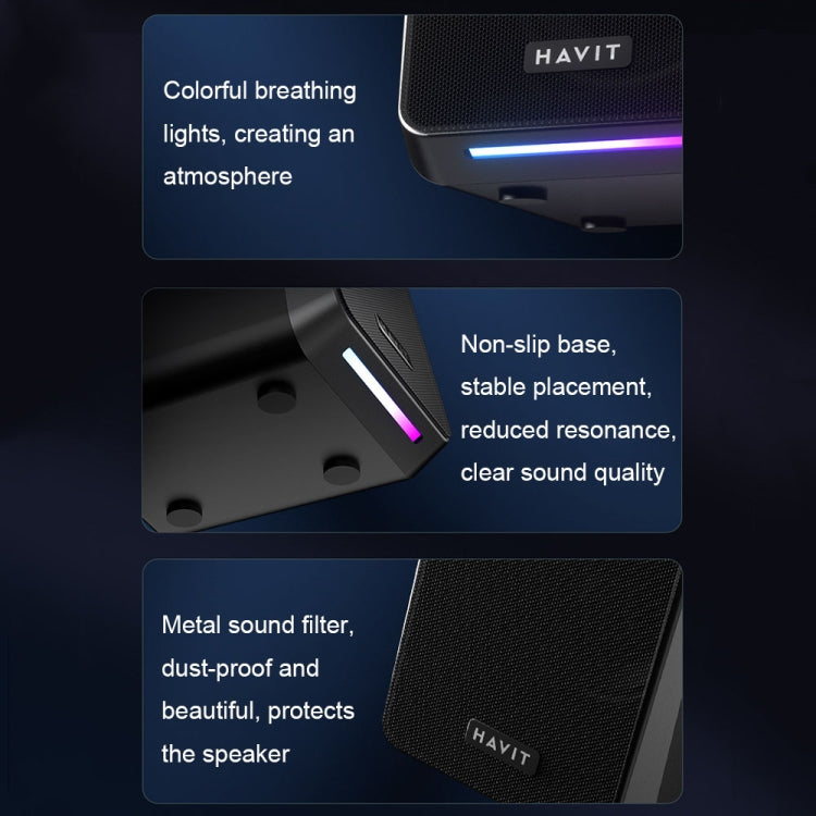 Lisslune | Havit A20 Plus Colorful Ambient Light Wired Computer Audio Stereo Surround Sound Speaker, Style: Bluetooth Version