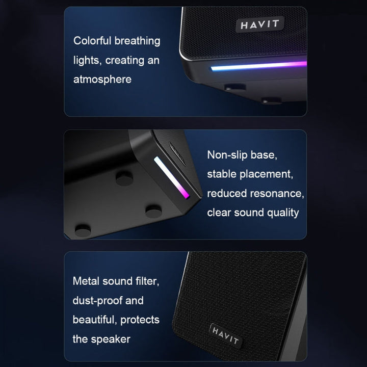 Lisslune | Havit A20 Plus Colorful Ambient Light Wired Computer Audio Stereo Surround Sound Speaker, Style: Bluetooth Version