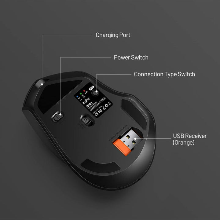 Lisslune | Inphic DR01 Bluetooth 3 Mode Wireless Mouse Charging Silent Office Gaming Laptop Computer Home Use (Black)