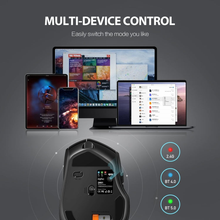 Lisslune | Inphic DR01 Bluetooth 3 Mode Wireless Mouse Charging Silent Office Gaming Laptop Computer Home Use (Black)