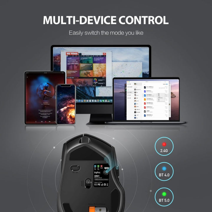 Lisslune | Inphic DR01 Bluetooth 3 Mode Wireless Mouse Charging Silent Office Gaming Laptop Computer Home Use (Black)