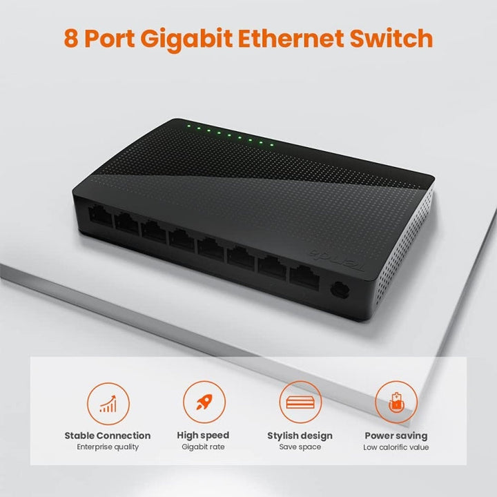 Lisslune | Tenda SG108 100/1000M Desktop Network Switch 8-Port Gigabit Desktop Switch Ethernet Switch LAN Hub (US Plug)
