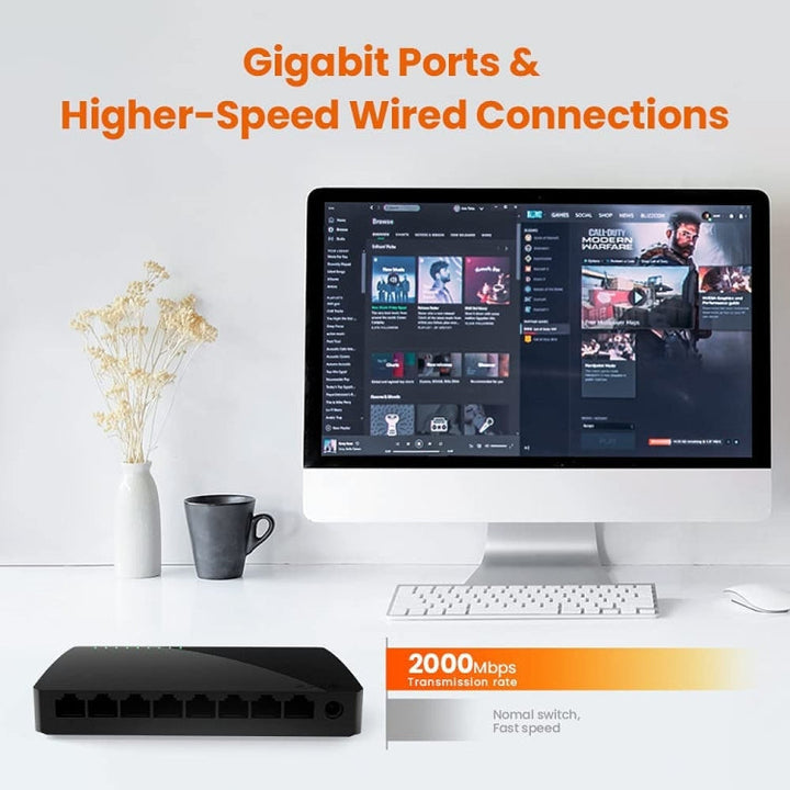 Lisslune | Tenda SG108 100/1000M Desktop Network Switch 8-Port Gigabit Desktop Switch Ethernet Switch LAN Hub (US Plug)