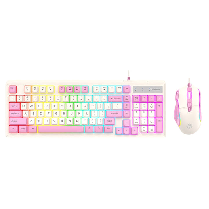 Lisslune | K-Snake Wired E-Sports Keyboard Mouse Mechanical Impression 98 Keys Desktop Computer Notebook Keyboard, Style: Keyboard+Mouse (Pink)
