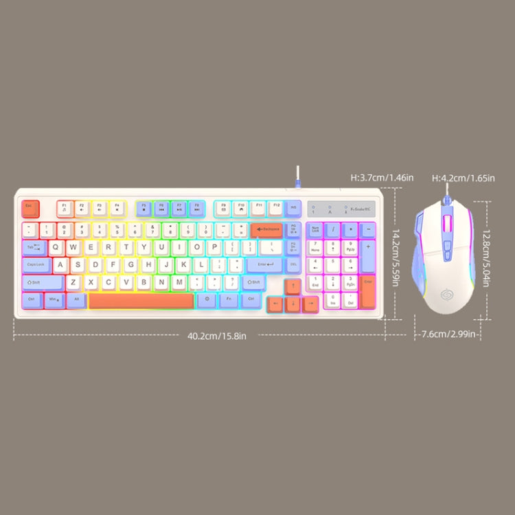 Lisslune | K-Snake Wired E-Sports Keyboard Mouse Mechanical Impression 98 Keys Desktop Computer Notebook Keyboard, Style: Keyboard+Mouse (Pink)