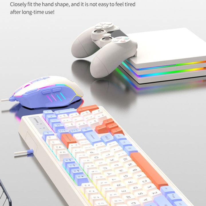 Lisslune | K-Snake Wired E-Sports Keyboard Mouse Mechanical Feel 98 Keys Desktop Computer Laptop Keyboard, Style: Single Keyboard (Pink)