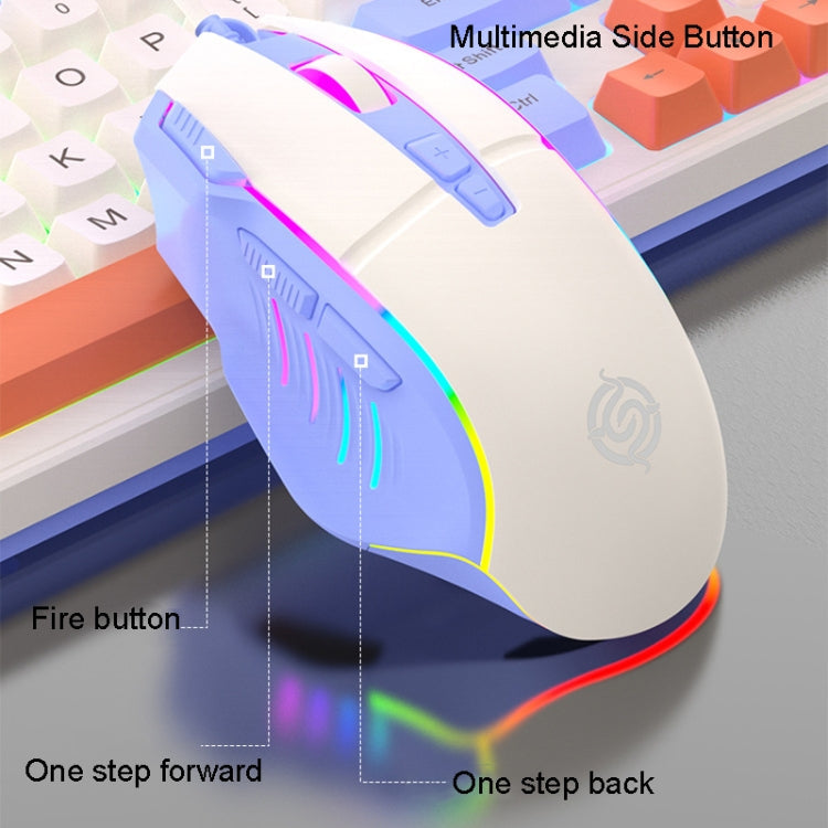 Lisslune | K-Snake Wired E-Sports Keyboard Mouse Mechanical Impression 98 Keys Desktop Computer Notebook Keyboard, Style: Keyboard+Mouse (Pink)