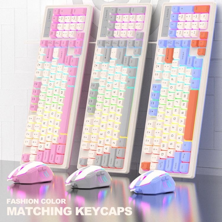 Lisslune | K-Snake Wired E-Sports Keyboard Mouse Mechanical Impression 98 Keys Desktop Computer Notebook Keyboard, Style: Keyboard+Mouse (Pink)