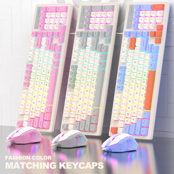 Lisslune | K-Snake Wired E-Sports Keyboard Mouse Mechanical Impression 98 Keys Desktop Computer Notebook Keyboard, Style: Keyboard+Mouse (Pink)